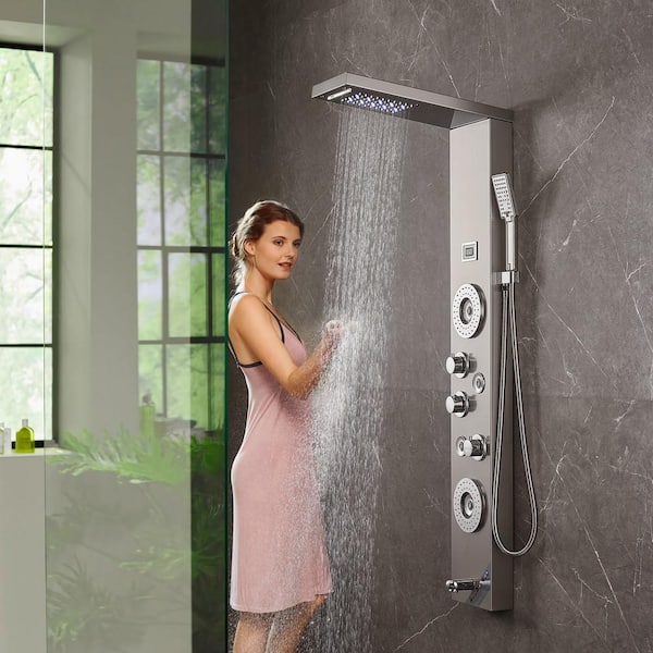 Shower Panel System,6 Shower Modes,LED & Display Shower Panel Tower,Rainfall,Waterfall,4 Body Massage Jets,2025 Upgrade