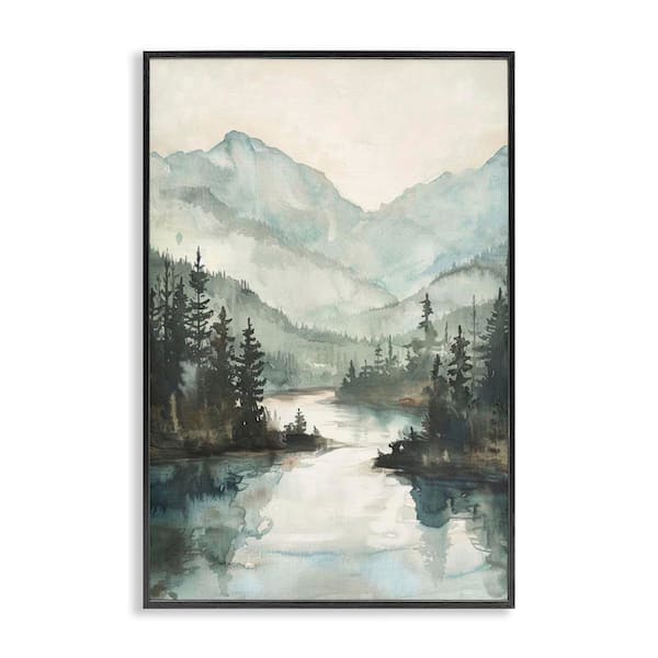 Stupell Industries Mountain River View by LSR Design Studio Black Framed Nature Giclee Art Print 18 in. x 12 in.