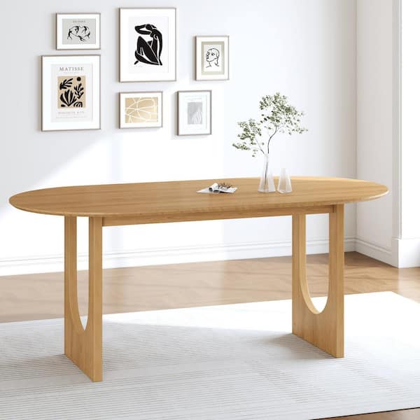 Isabella Natural Color Oak Wood Double Pedestal Base 79 in. x 40 in. Oval Dining Table (Seats 8)