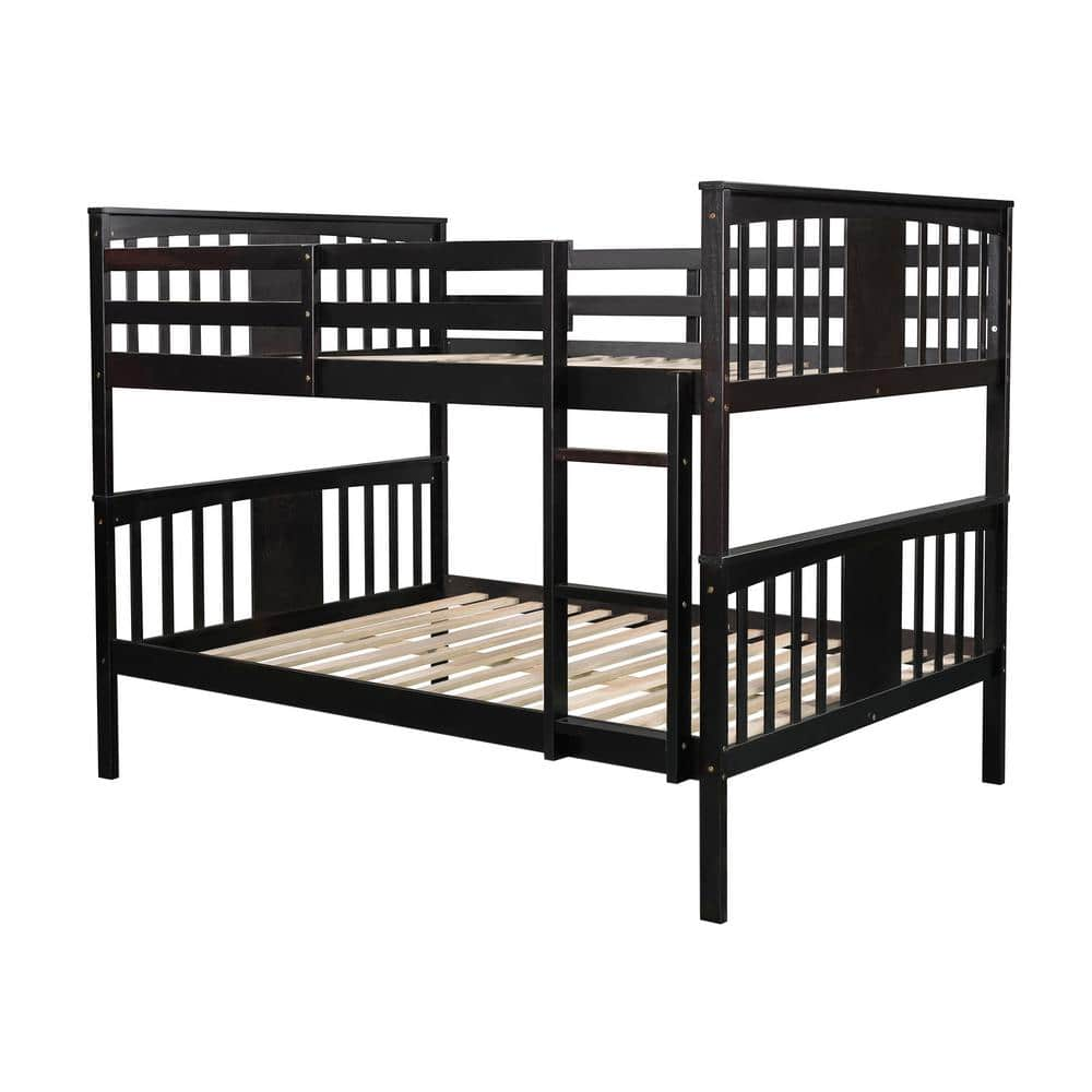 Polibi Espresso Full Over Full Bunk Bed with Ladder for Bedroom, Guest ...