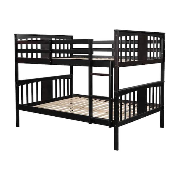 Polibi Espresso Full Over Full Bunk Bed with Ladder for Bedroom, Guest Room Furniture