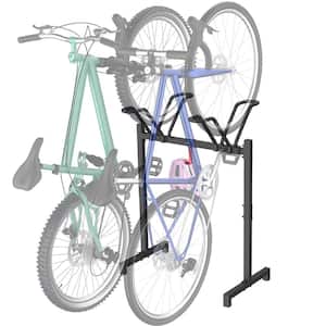 2 Bikes Floor Stand, Adjustable Bicycle Parking Rack with Hook for Garage, Indoor, Outdoor, Rack/Storage Capacity 100LBS