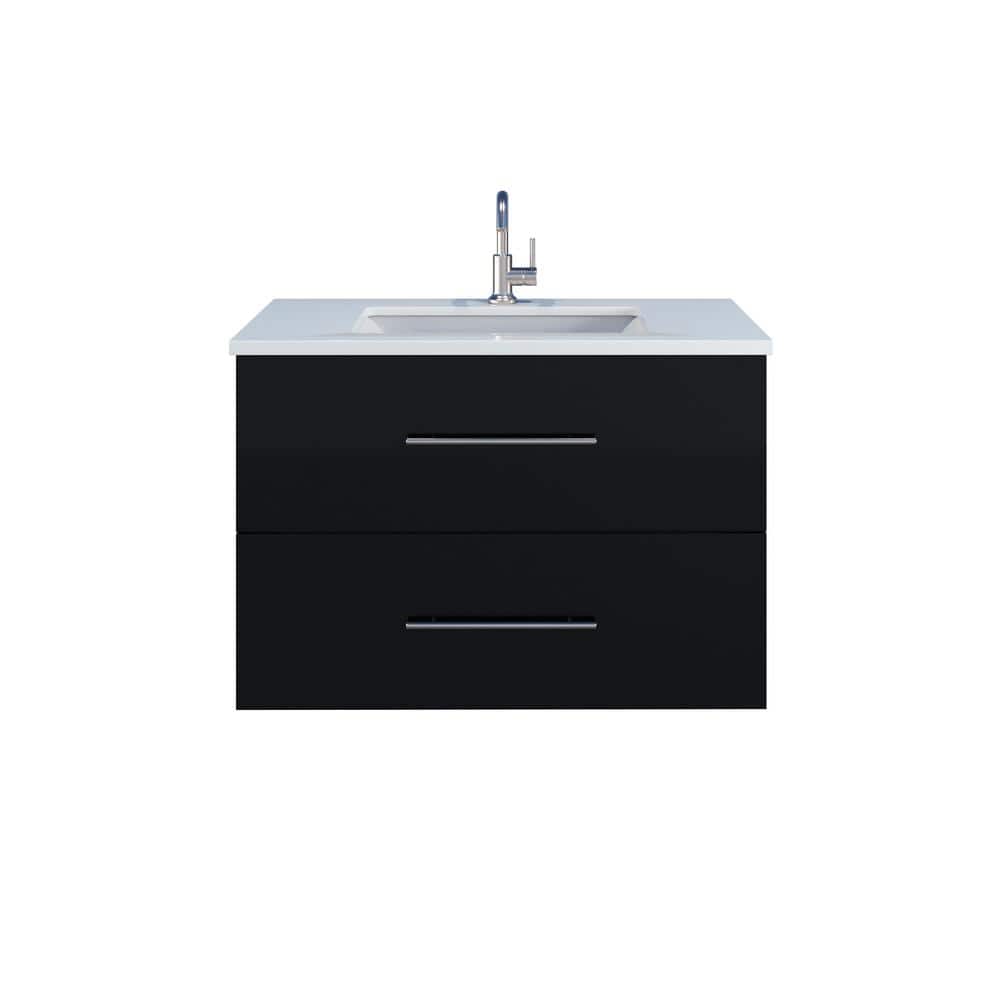 Napa 36 in. W x 22 in. D 21.38 in. H Single Sink Bath VanityWall Mounted in Glossy Black with White Quartz Countertop price history on PriceWatchPro