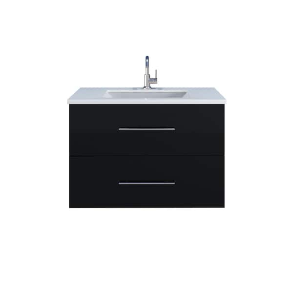VOLPA USA AMERICAN CRAFTED VANITIES Napa 36 in. W x 22 in. D 21.38 in. H Single Sink Bath VanityWall Mounted in Glossy Black with White Quartz Countertop