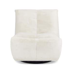 Rearden 35.5 in. Short Faux Fur Swivel Glider Manual Recliner Armless Large Oversized Lounge Gaming Chair in Pearl White
