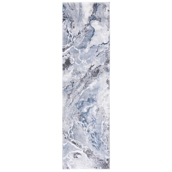 Cyrus Shag 2 ft. x 11 ft. Ivory/Blue Marble Abstract Runner Rug