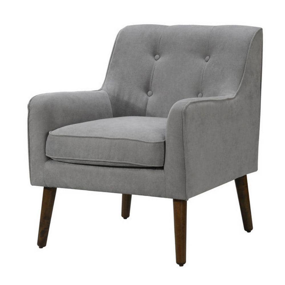 Benjara Light Gray Fabric Button Tufted Angled Legs Accent Chair ...