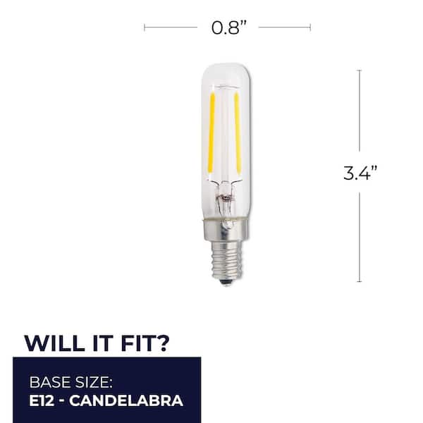 Bulbrite 25-Watt Equivalent Warm White Light T6 (E12) Candelabra Screw Base  Dimmable Clear LED Light Bulb (4 Pack) 861574 - The Home Depot