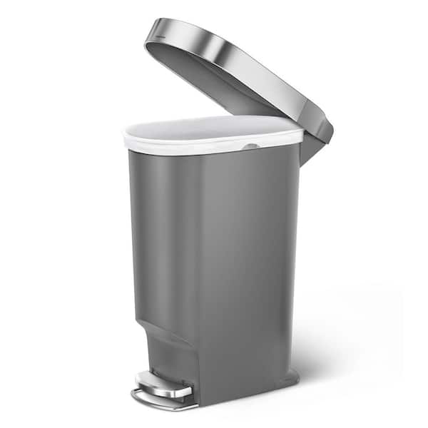 40L Slim Liner Rim Step Kitchen Trash Can, Gray Plastic