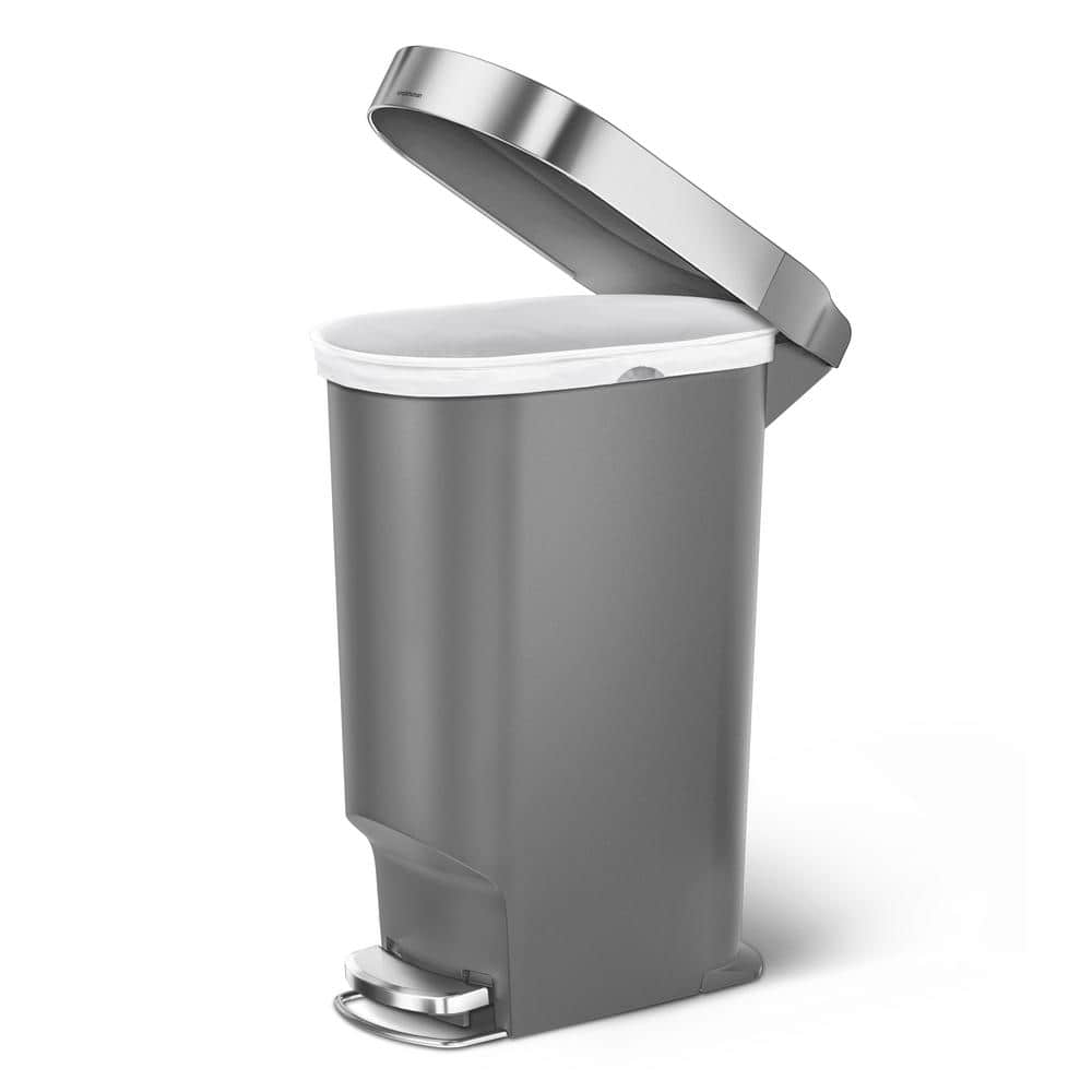 Gray Plastic Slim Kitchen Step Trash Can with Pedal