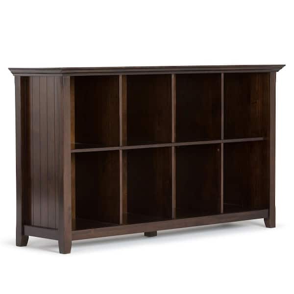 Simpli Home Acadian Solid Wood 57 in. Wide Transitional 8 Cube Storage Sofa Table in Brunette Brown