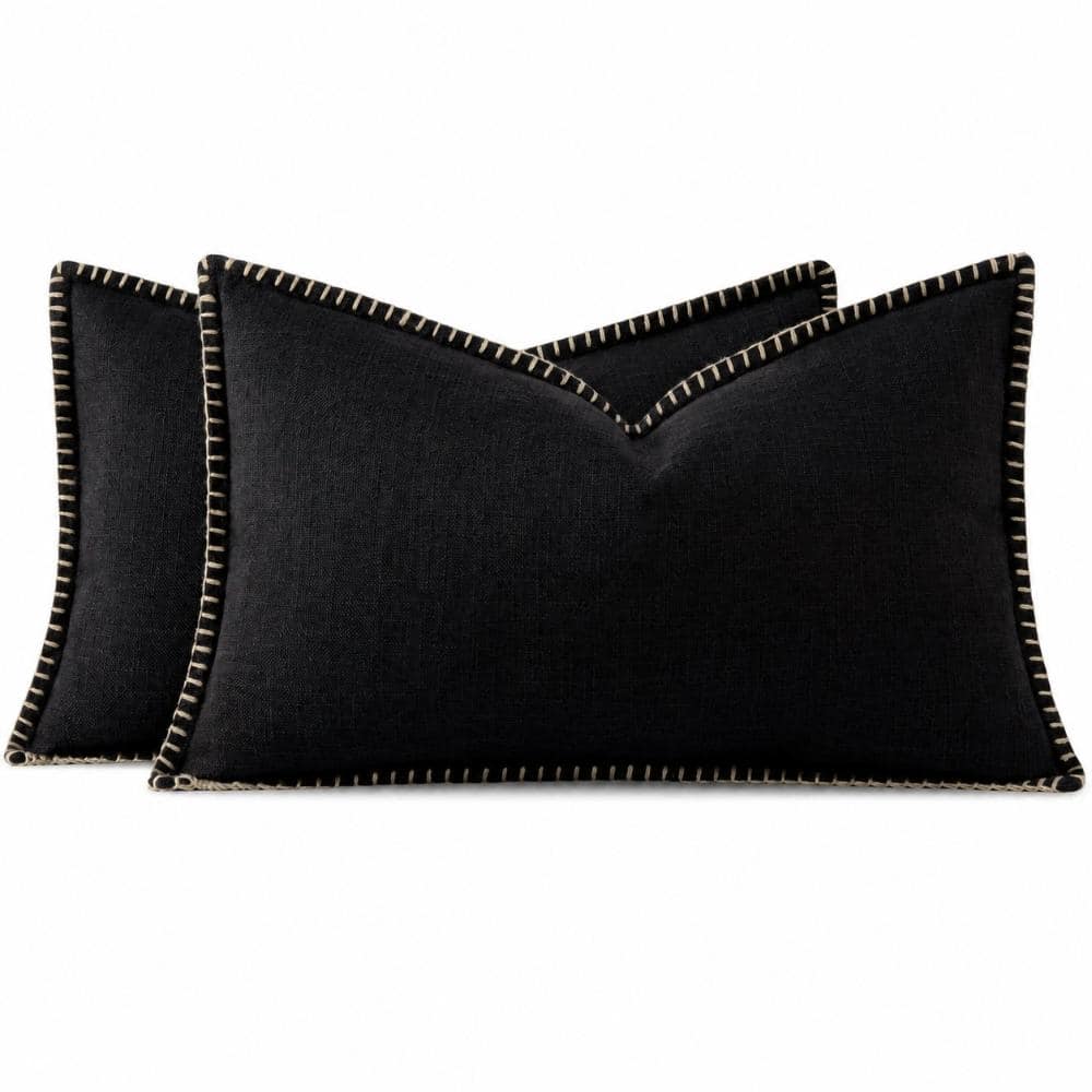 12x20 Faux Linen Lumbar Pillow Covers Set of 2, Black Farmhouse Stitched Rope Edge Cushion Cases Hidden Zipper price history on PriceWatchPro