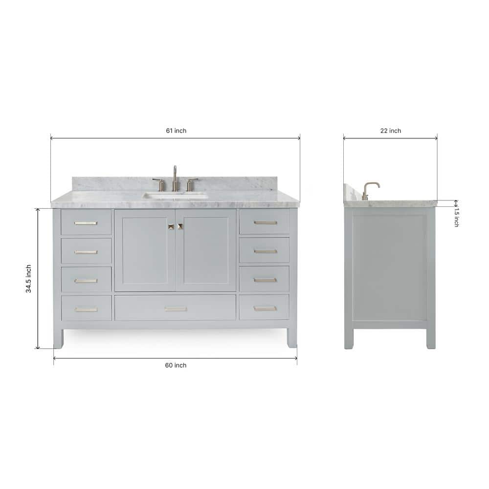 Cambridge 61" Grey Single Basin Vanity with Marble Top