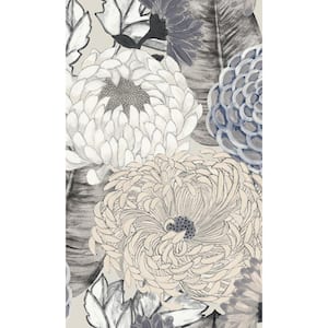 Grey Floral Bloom Print Non-Woven Paste the Wall Textured Wallpaper 57 sq. ft.
