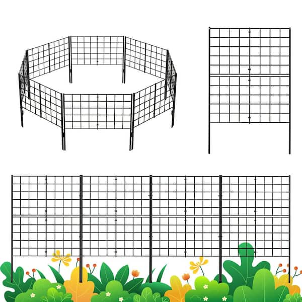 Oumilen 16-Packs 41.7 in. H Metal Decorative Garden Fence Animal Barrier Black