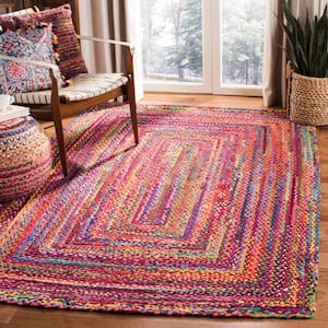 Braided Red/Multi 5 ft. x 5 ft. Square Border Area Rug