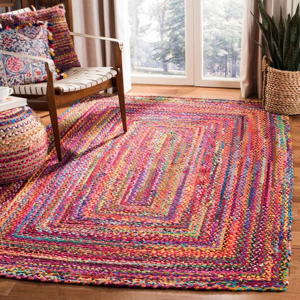 Braided 7 ft. x 7 ft. Red/Multi Border Square Area Rug