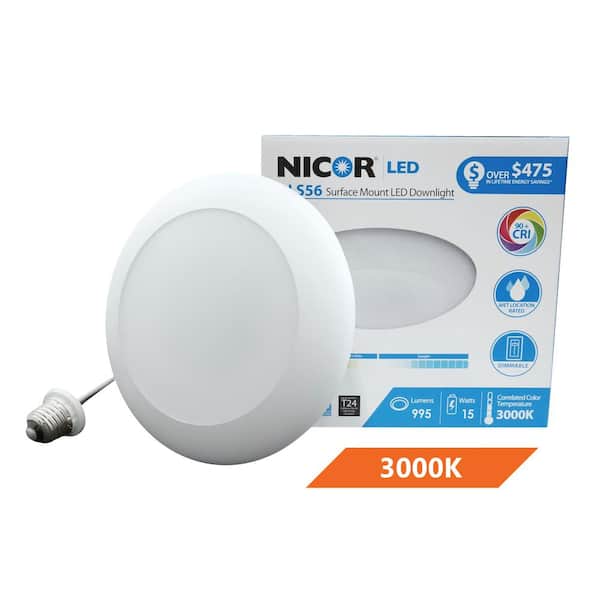 NICOR DLS 5/6 in. White 900 Lumen Integrated LED Recessed Surface Mount Trim in 3000K
