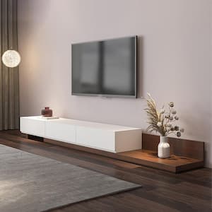 78.74 in. Solid Wood White Modern Retractable Extendable TV Stand with 3-Storage Drawers Fits TV's up to 100 in.