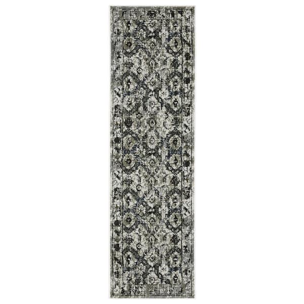 AVERLEY HOME Galleria Charcoal 2 ft. x 8 ft. Oriental Medallion Distressed Polyester Indoor Runner Area Rug