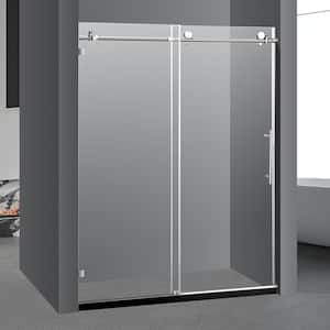 AIM 60 in. W x 76 in. H Sliding Columner-Frameless Shower Door in Brushed Nickel with 10mm Clear Glass