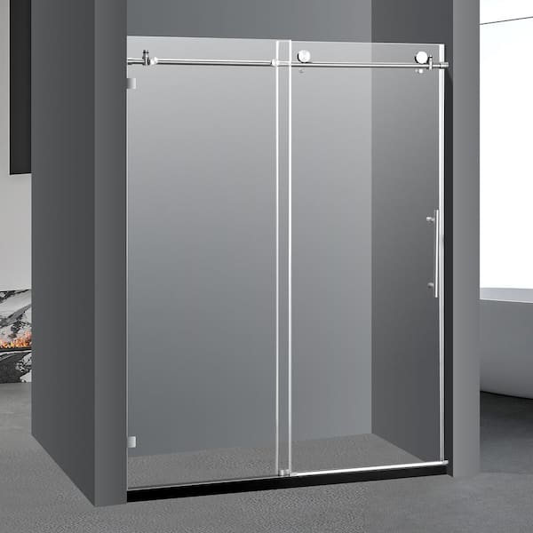 INSTER AIM 60 in. W x 76 in. H Sliding Columner-Frameless Shower Door in Brushed Nickel with 10mm Clear Glass