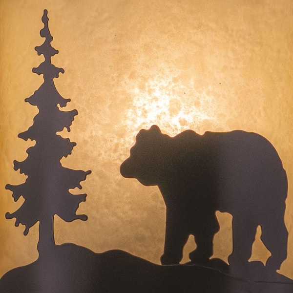 Black Forest Decor Bear Tree Light – Rustic Bark Texture Night Light With Backlit Bear Scene – 7.24” X 4.75” Lodge & Cabin Decor