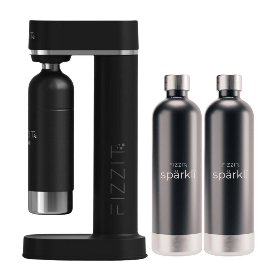 Stainless Steel Black Sparkling Water and Soda Maker Machine with 2 Black S
