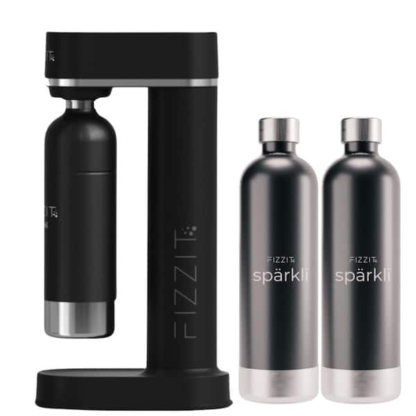 Unbranded Stainless Steel Black Sparkling Water and Soda Maker Machine with 2 Black Stainless Steel 1L Re-Usable Bottle