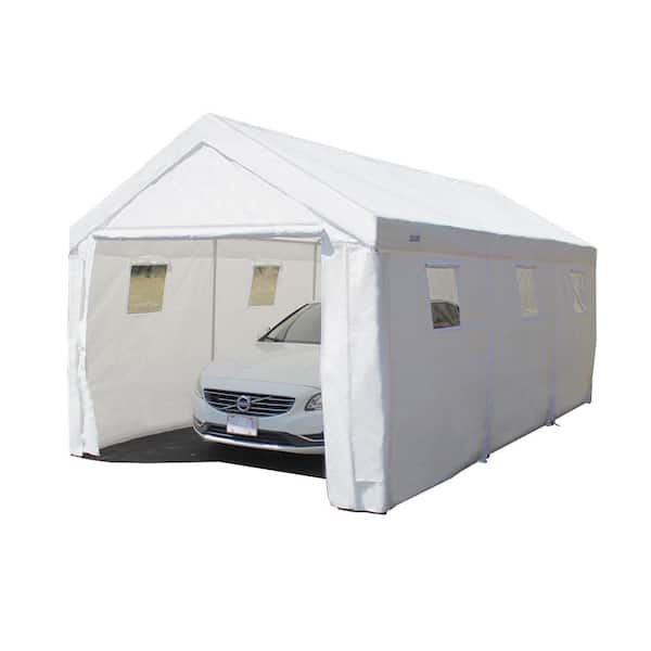 King Canopy Universal Canopy Enclosed, True 10 ft. x 20 ft., 1-3/8 in. Steel Frame, 8 Leg, White Carport