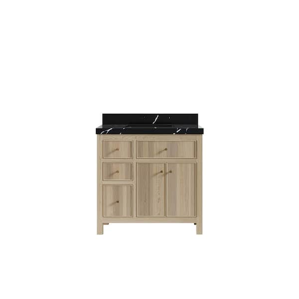 Willow Collections Sonoma Oak 36 in. W x 22 in. D x 36 in.H Single Sink Bath Vanity Center in White Oak with 2 in. Calacatta Black qt. Top