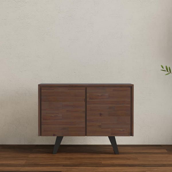 Simpli Home Lowry SOLID ACACIA WOOD & Acacia 41 in. Rectangle Modern Industrial 2 Door Sideboard Buffet in Distressed Charcoal Brown