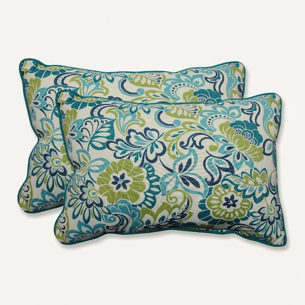 Pillow Perfect Floral Blue Rectangular Outdoor Lumbar Throw Pillow 2-Pack