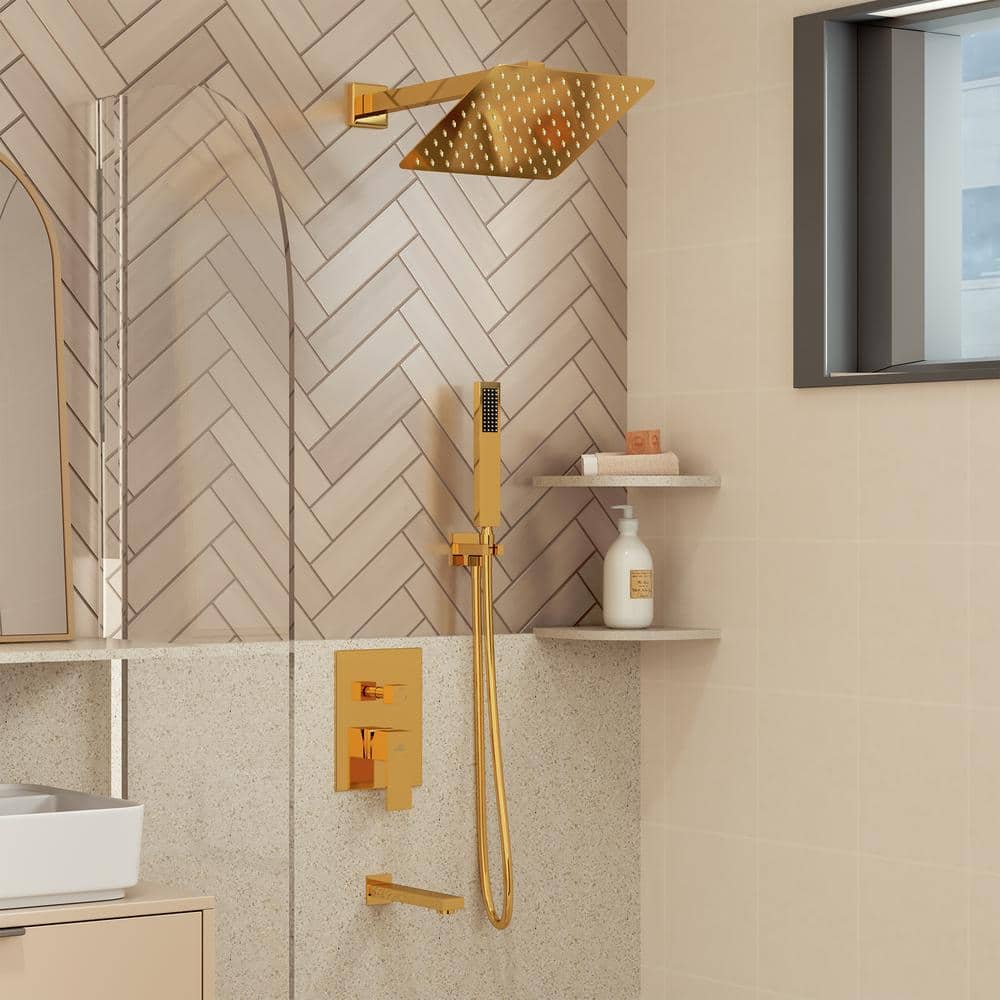 Brushed Gold Multi-Head Wall Mounted Rain Shower System