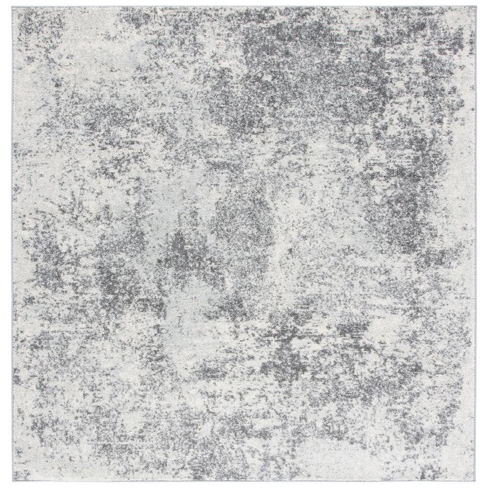 Off-White Abstract Square Stain-Resistant Area Rug