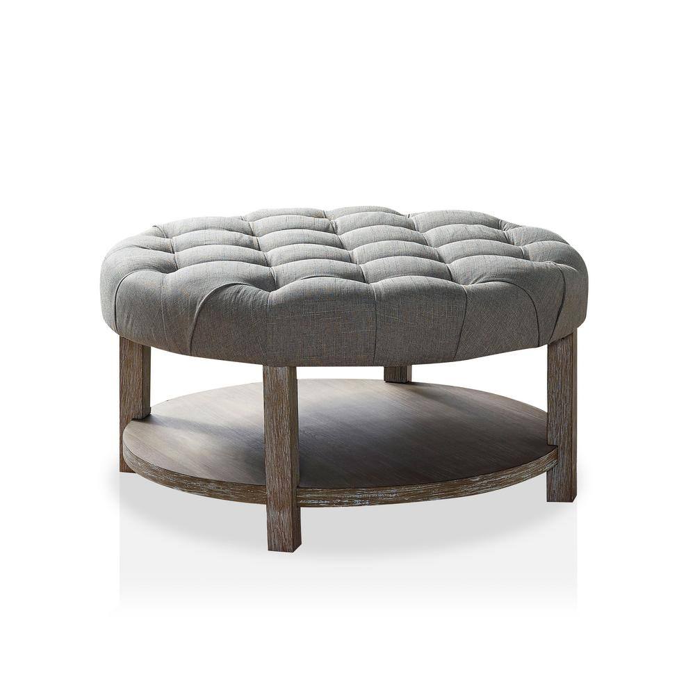 Furniture of America Ipek Light Gray Round Button Tufted Ottoman  IDF-AC358LG - The Home Depot