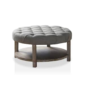 Ipek Light Gray Round Button Tufted Ottoman