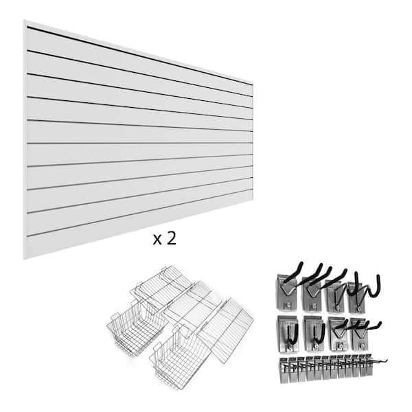 Proslat PVC Slatwall 8 ft. x 8 ft. White Ultimate Bundle (25-Piece)