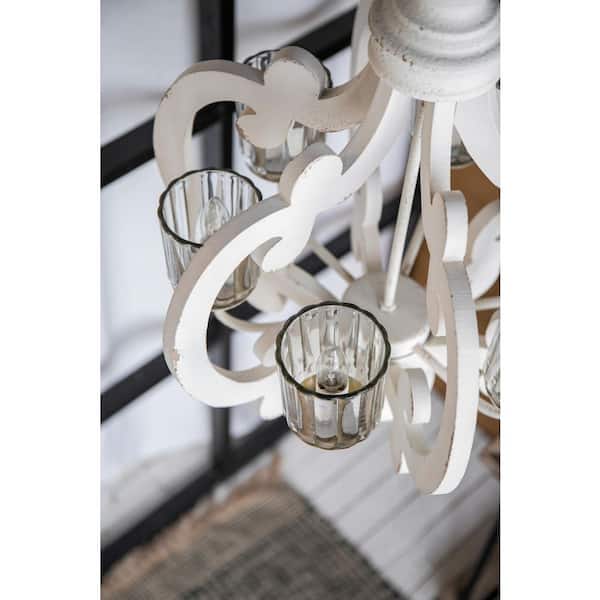 SNJ Snorq 6-Light Wood White Chandelier Pendant Light Fixture with