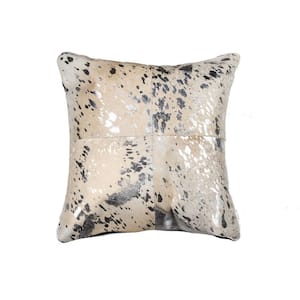 Josephine Silver Solid Color 18 in. x 18 in. Cowhide Throw Pillow