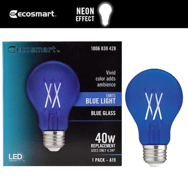 40-Watt Equivalent A19 E26 Base Dimmable Filament Blue Colored Glass LED Light Bulb (1-Pack)