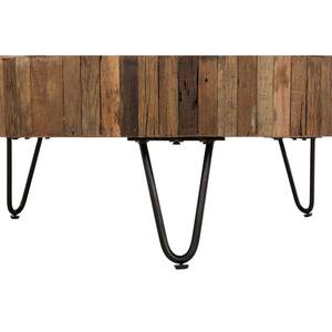 Sawyer 42 in. Round Iron and Wood Brown Coffee Table
