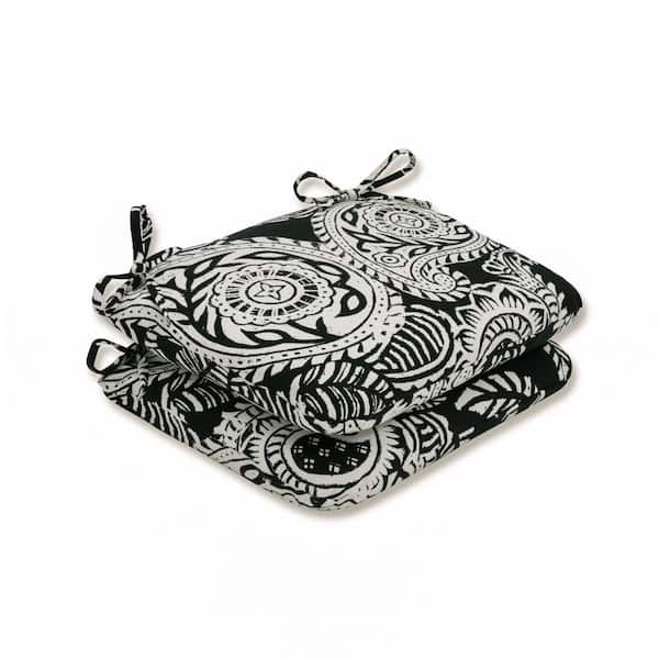 Pillow Perfect Paisley 18.5 in. x 15.5 in., 2-Piece Outdoor Dining Chair Cushion Black/Ivory Addie