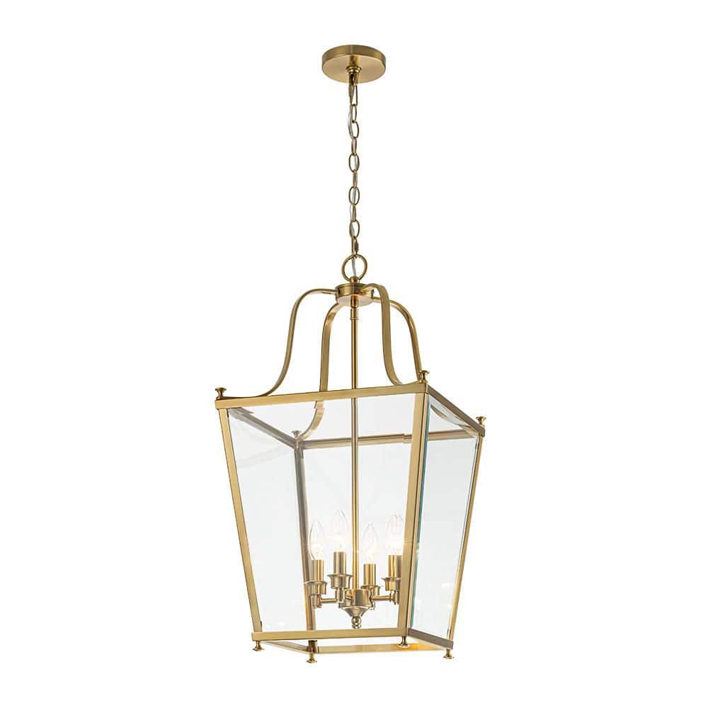 Puente 4-Light 15.2 in. W Brass Chandelier Lantern Glass Vintage Chandelier for Entryways, Hallways, Dining Rooms price history on PriceWatchPro