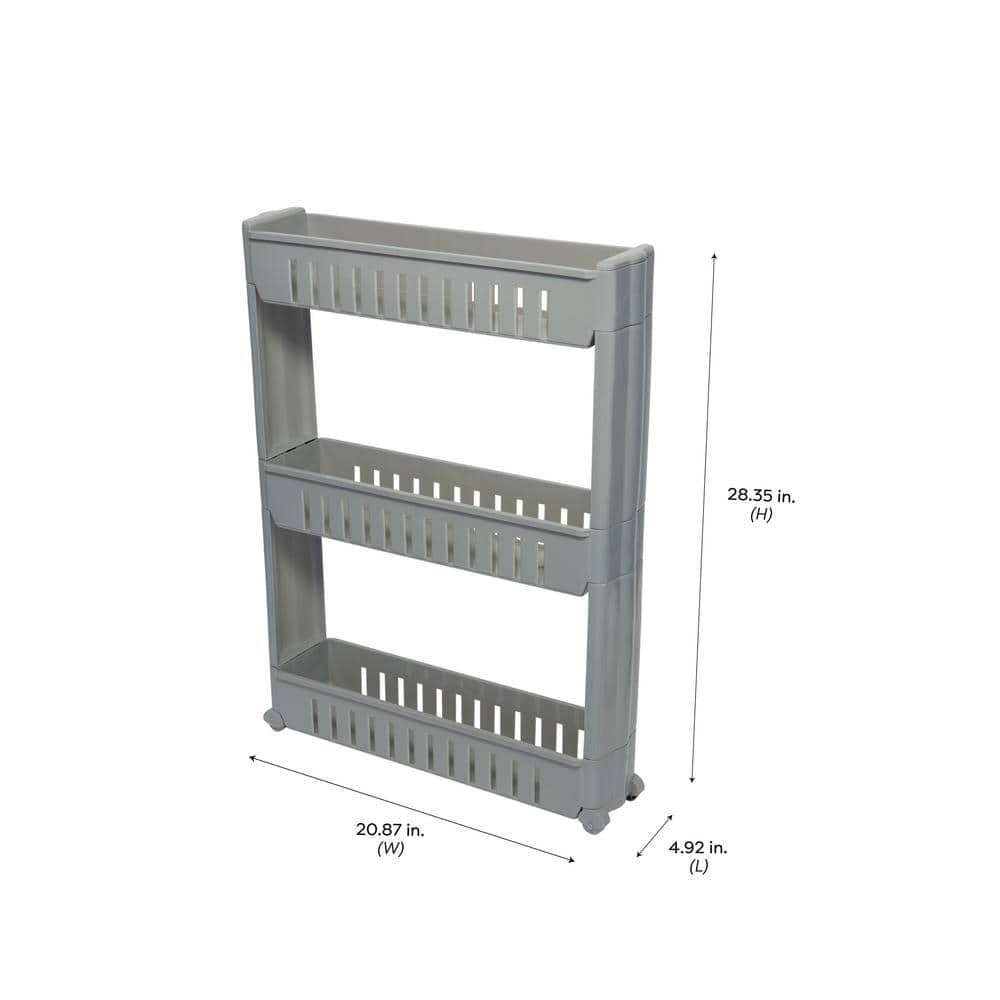 Gray Slim 3-Tier Rolling Plastic Storage Cart