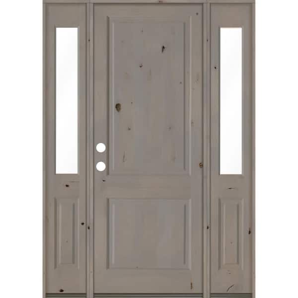 Krosswood Doors 70 in. x 96 in. Rustic Knotty Alder Right-Hand/Inswing Clear Glass Grey Stain Square Top Wood Prehung Front Door