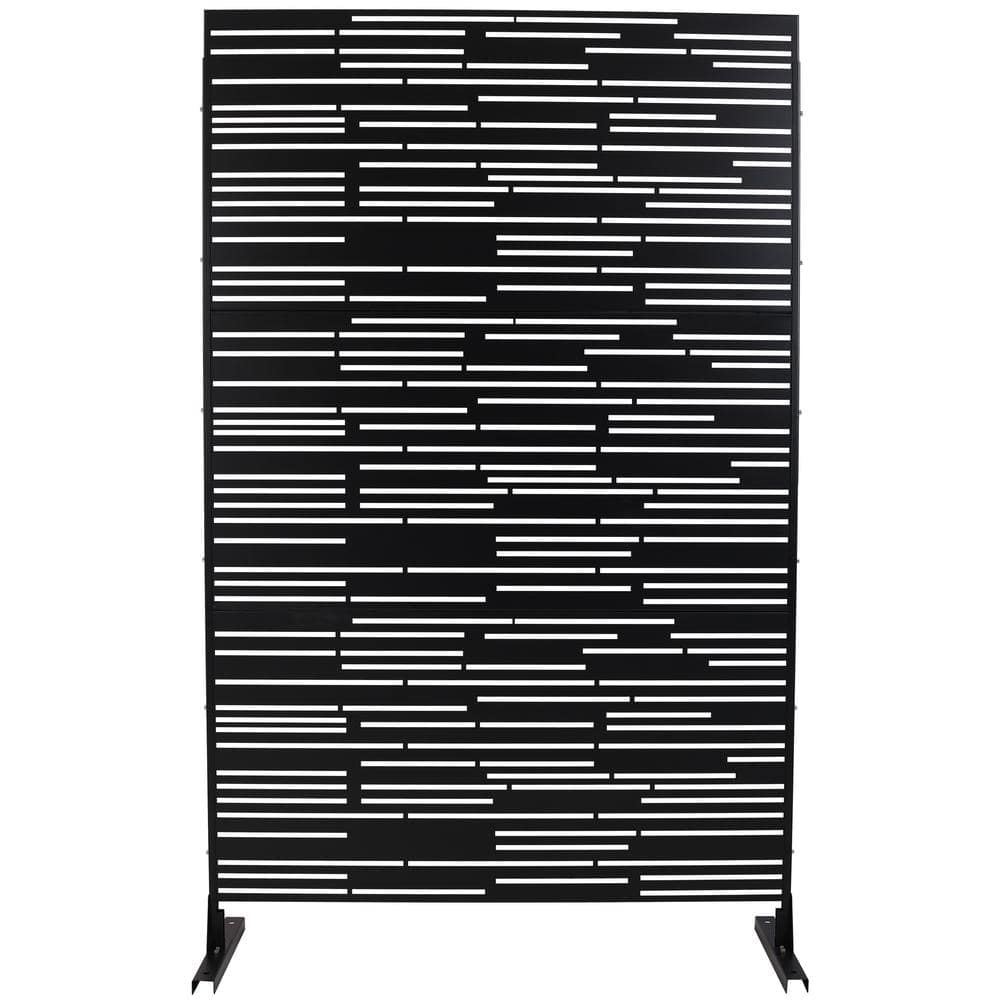 Black 76 in. Metal Garden Fence Outdoor Privacy Screen, Freestanding Decora