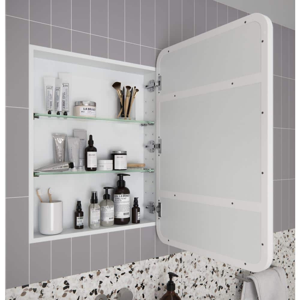White Stainless Steel Recessed Medicine Cabinet with Adjustable Shelves