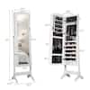 Costway White Mirrored Freestanding Jewelry Armoire Organizer Cabinet with Drawer and Led Lights GHMHSKU00776