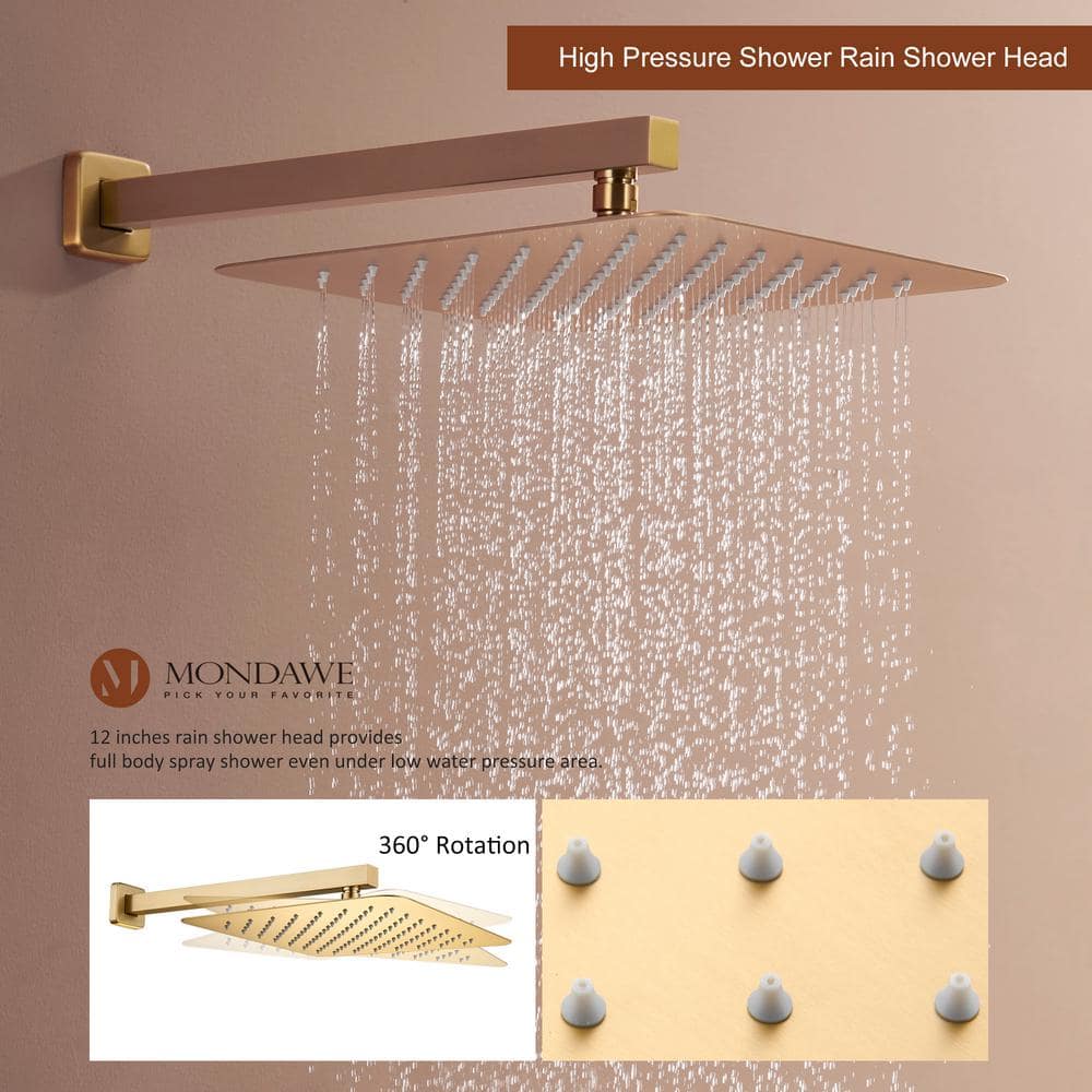 Brushed Gold Wall Mounted Dual Shower System with Digital Display